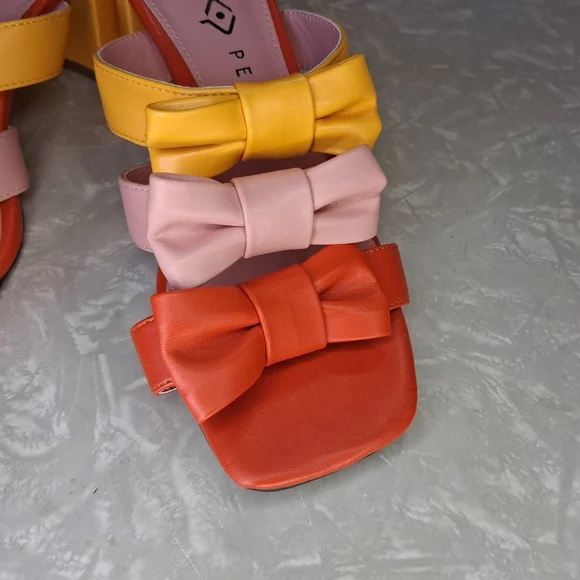 Katy Perry The Tooliped Bow Sandalss Block Heels 5.5 Mango Pink Orange Colorway - Picture 3 of 9